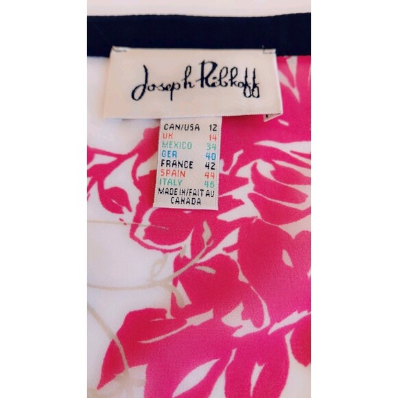 Joseph Ribkoff Size US 12 Artsy Longline Asymmetric Sheer Roll Tab Floral Blouse - Picture 3 of 5